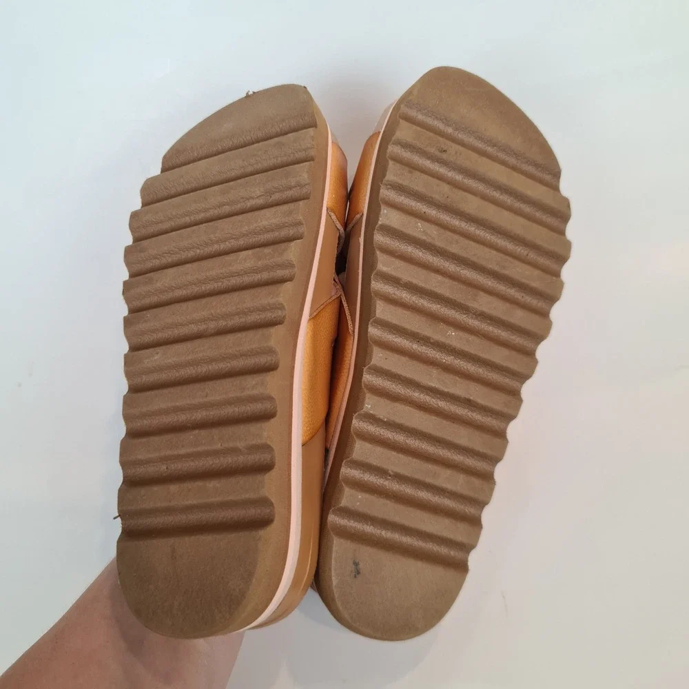 Reef Cushion Bloom Hi Womens Tan Platform Slide Sandals Size 7 Chunky Cork